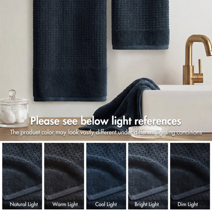 6 Pieces Combed Cotton Waffle Jacquard Bath Towel Set,Navy image 3