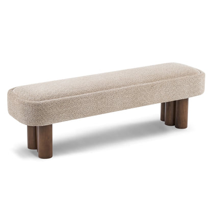 Indoor Khaki Boucle Dining Bench with Walnut Color Legs, 60.04'L Upholstered Seating for Kitchen, Dining Room and Living Space,250lbs Capacity image 9