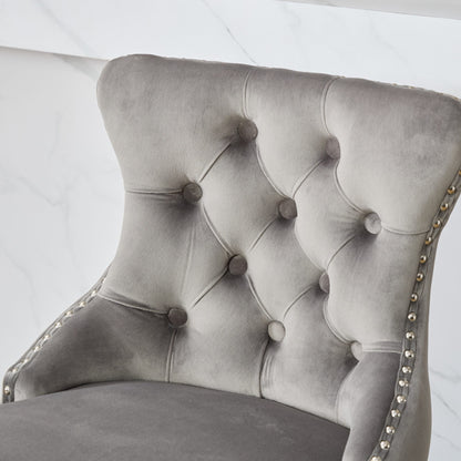 Swivel Velvet Barstools with Button Tufted Decoration and Wooden Legs, and Chrome Nailhead Trim, Leisure Style Bar Chairs,Bar stools, Set of 2 (Gray),SW1860GY image 9