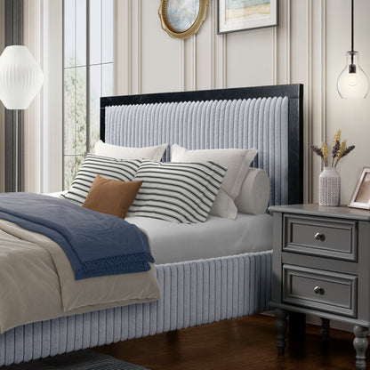 Queen Upholstered Bed with Fluffy Soft Headboard,Grey+Black Frame image 8