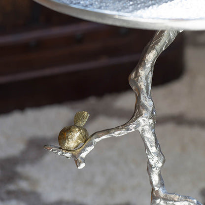 16.9x16.9x28" Round Aluminum Side Table with Silver Branch Design and Gold Bird Accents image 10