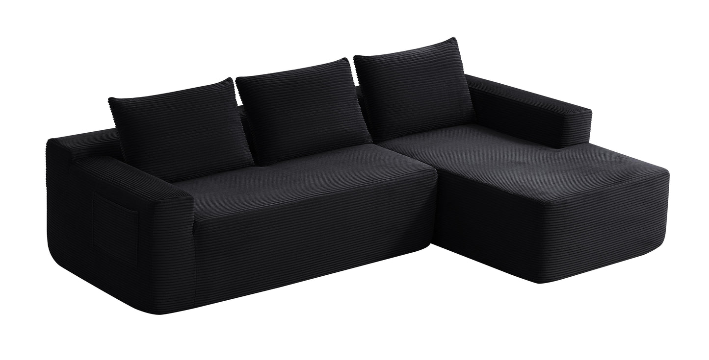 NEW 96.9" Cloud Sectional Couch with L-Shape Chaise,Modern Modular Sofa with Deep Seat, Upholstered Couches for Living Room Bedroom,No Assembly Required, (Corduroy Fabric),Black,Right image 9