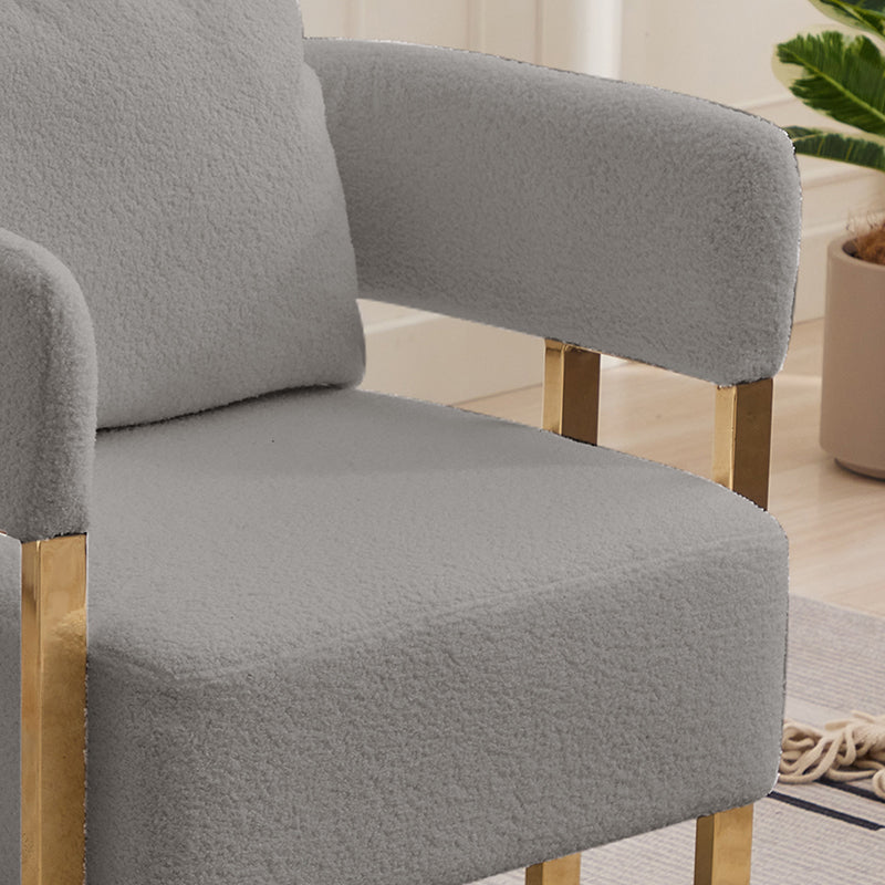 TS Modern decorative chair, living room side chair with gold metal legs, no wheels, suitable for dressing area, reception room, office,Teddy fleece upholstered metal foot sofas 2PCS Grey image 4