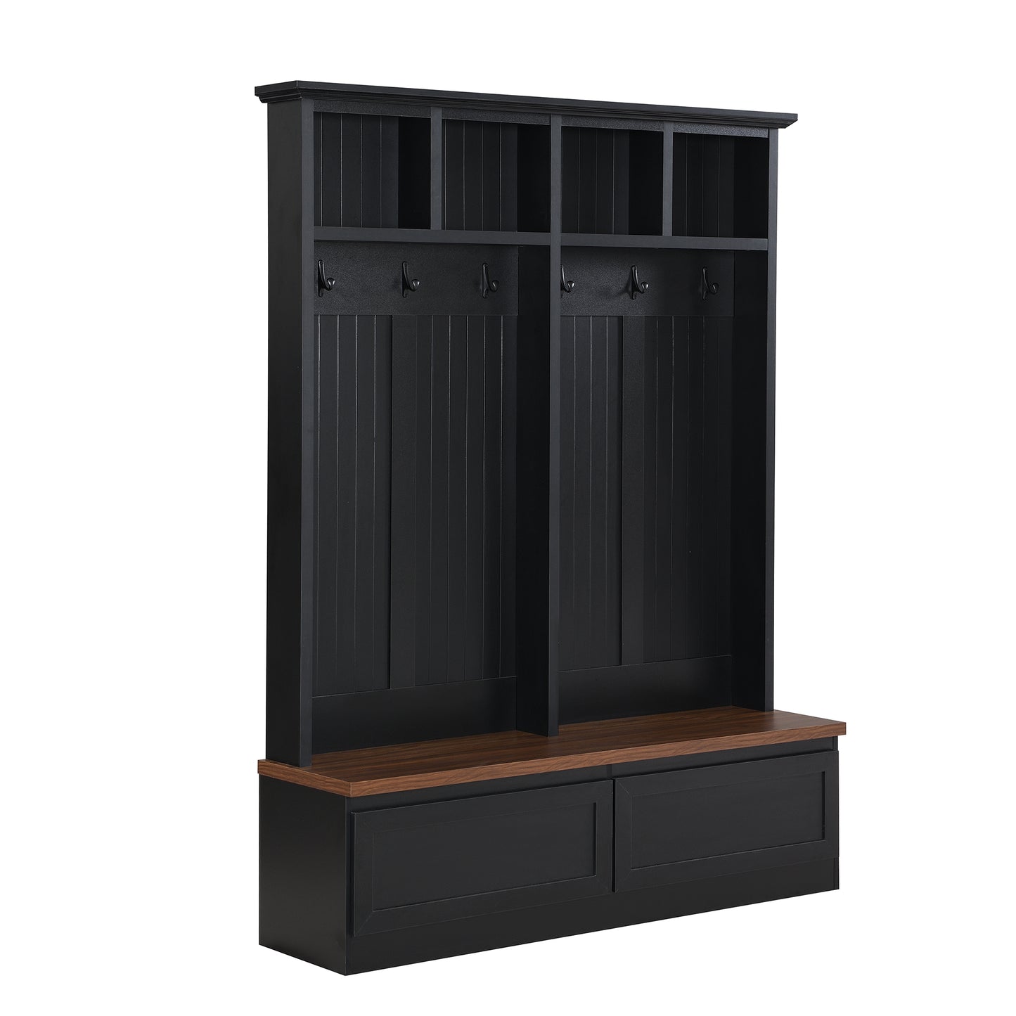 Farmhouse 4-in-1 Hall Tree with Wood Grain Bench, Mudroom Versatile Coat Rack with 2 Large Drawer, Entrance Organizer for Hallway, Living Room, Black, 55.9"W (OLD SKU: N721P313099B) image 10