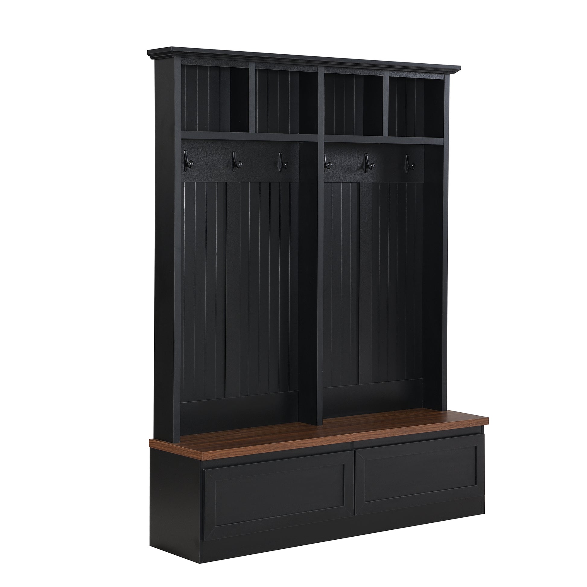 Farmhouse 4-in-1 Hall Tree with Wood Grain Bench, Mudroom Versatile Coat Rack with 2 Large Drawer, Entrance Organizer for Hallway, Living Room, Black, 55.9"W (OLD SKU: N721P313099B) image 10