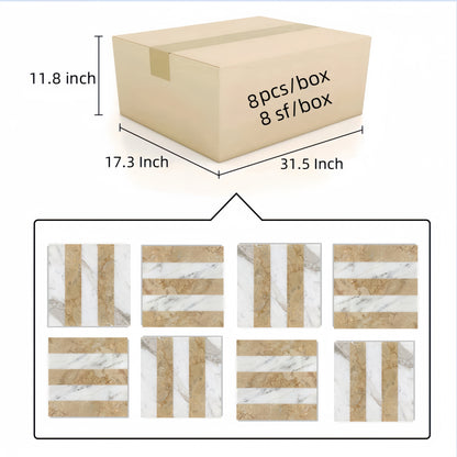 12x12 White Gold 2 color Waterjet polished marble tiles set, natural marble, for floor and wall, natural stone, genuine marble, real marble, 1 box each pattern 4 pcs image 4