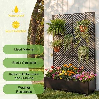 Metal Raised Garden Bed with Wheels and Trellis,73"x47"x16" Planter Box for Climbing Plants, Vegetables & Vines, Features Privacy Screen and Drainage Holes image 3