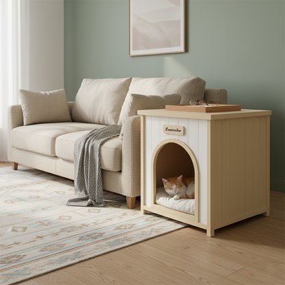 Modern Indoor Wooden Dog House with Removable Cushion – Solid Cedar Pet House for Small Dogs & Cats, Furniture-Grade Scandinavian Design image 4