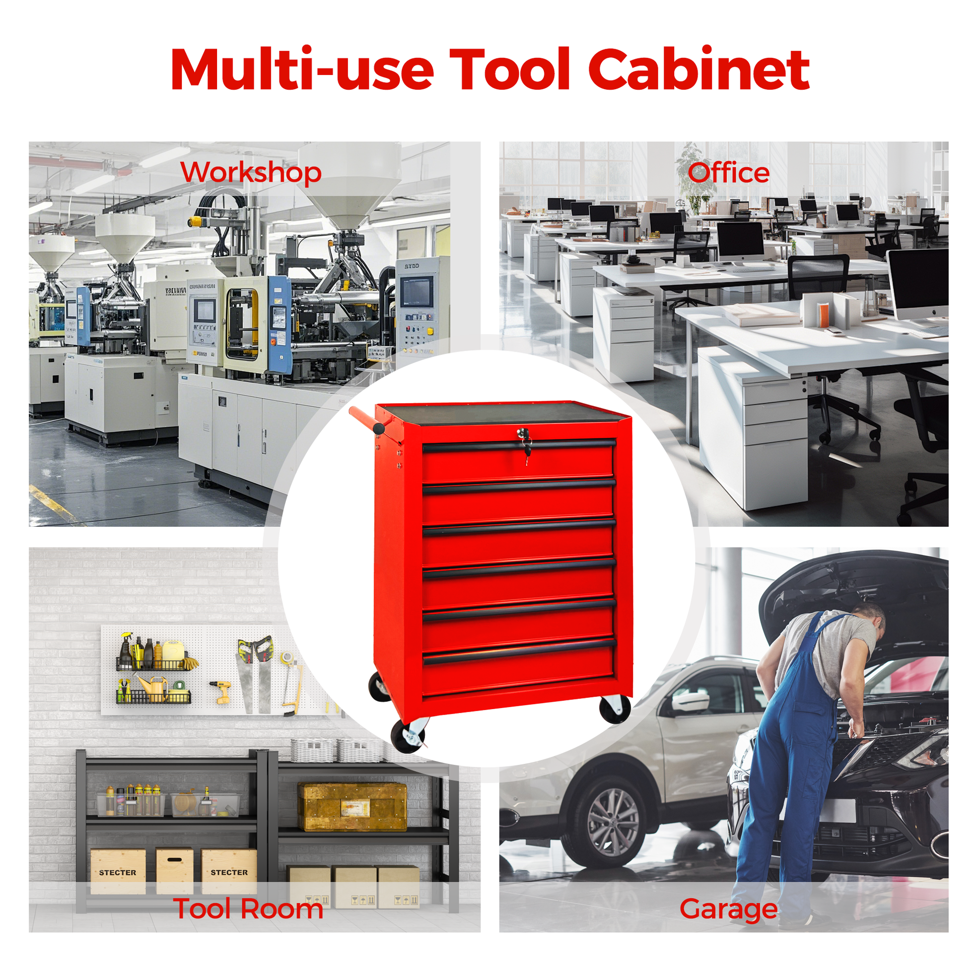Rolling Metal Tool Chest with 6 Drawers, 20" 6-Drawer Tool Chest Cabinet with Ball Bearing Drawer Slides, Steel Tool Storage Box Organizer -RED image 8