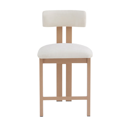26.5'' Stylish Round Stools with Low Back - Comfortable Upholstered Seat & Natural wood color Metal Frame for Kitchen & Dining image 6