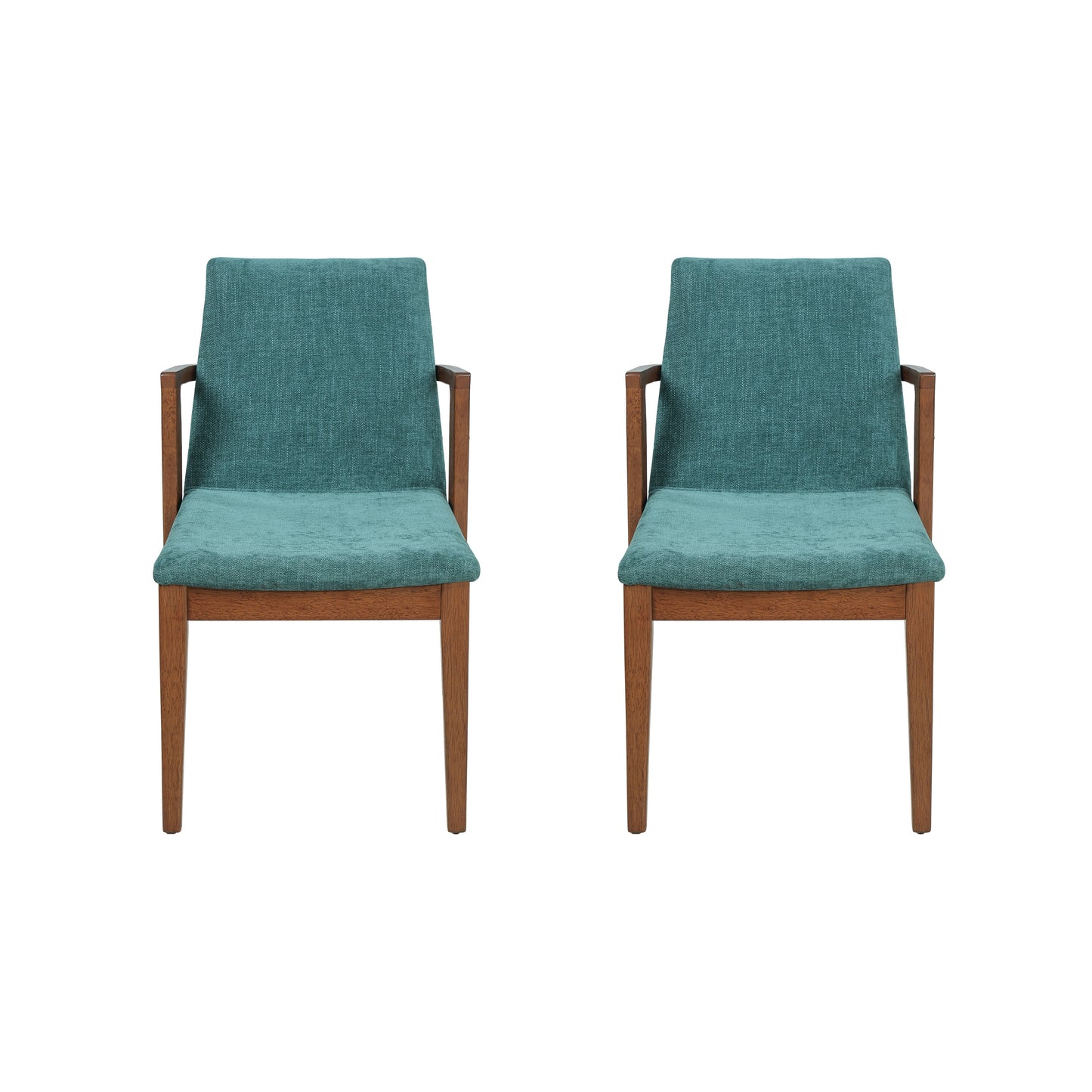 Mid-Century Modern Dining Chairs Set of 2 - Green Fabric Upholstered Armchairs with Walnut Color Rubber Wood Frame, 250lbs Capacity for Kitchen & Dining Room image 4