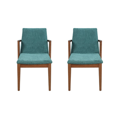 Mid-Century Modern Dining Chairs Set of 2 - Green Fabric Upholstered Armchairs with Walnut Color Rubber Wood Frame, 250lbs Capacity for Kitchen & Dining Room image 4