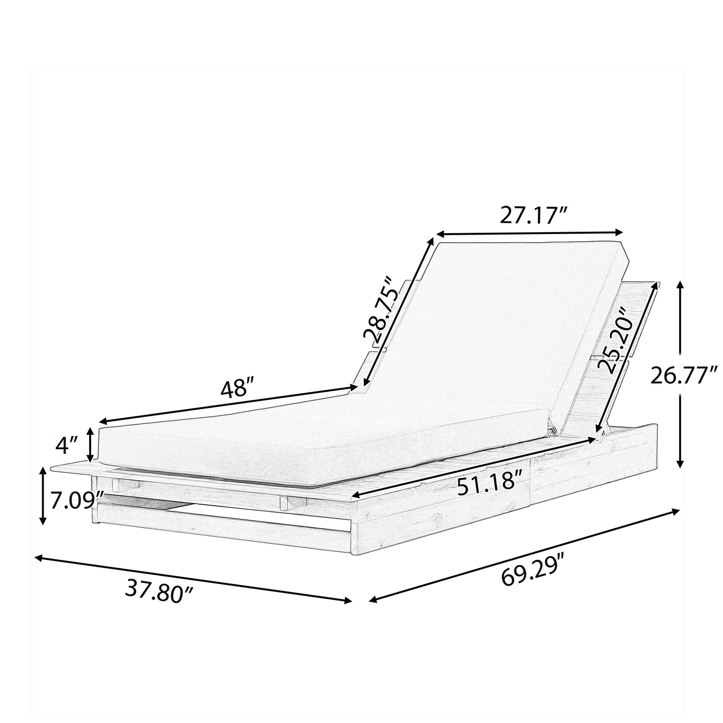 Acacia Wood Chaise Lounge with Movable Cream Cushion – Wide Teak Finish Patio Lounger, 3-Position Recliner, 400 lbs Capacity image 2
