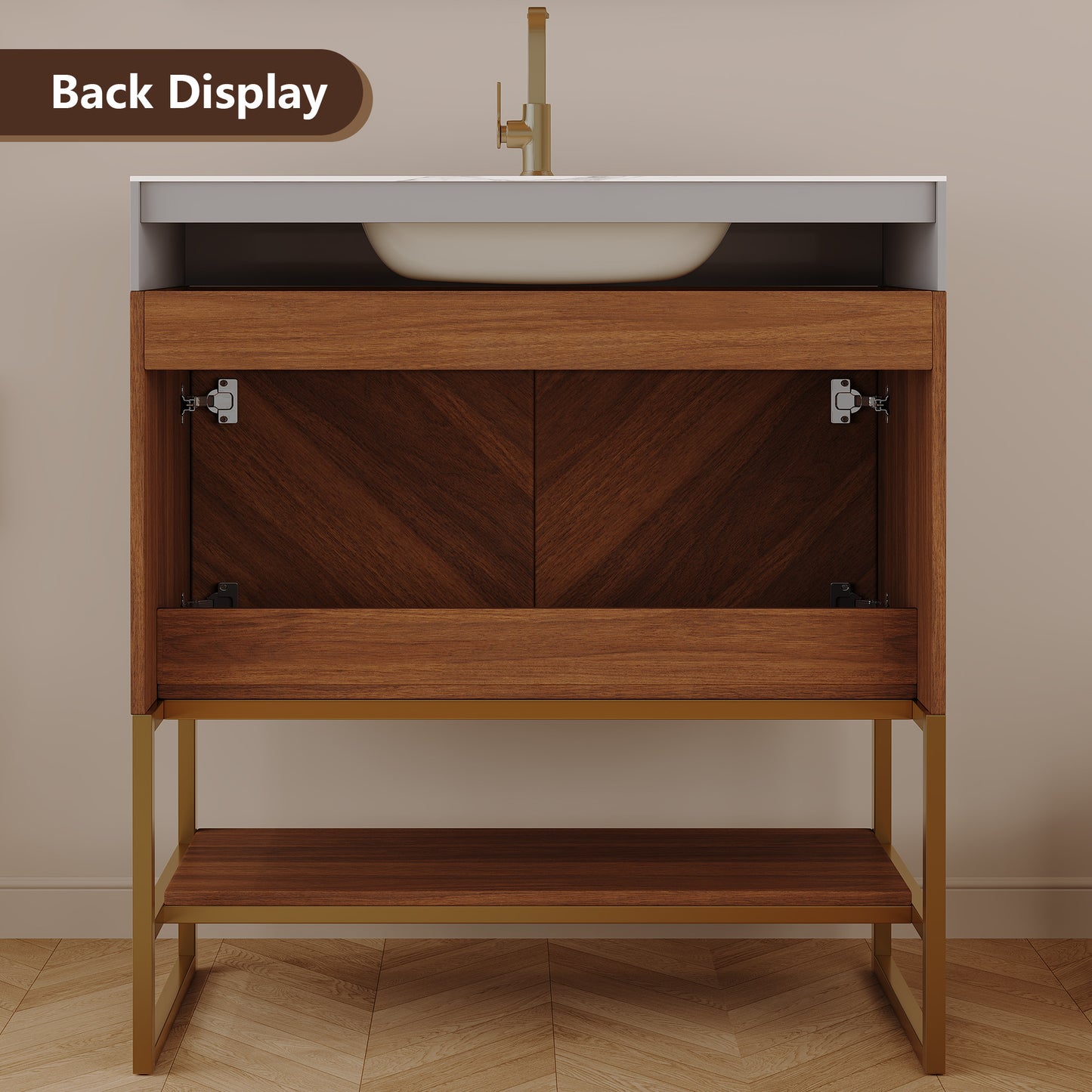 29.9" Modern Free-standing Bathroom Vanity with Ceramic Sink – Brown Oak, Soft-Close image 7
