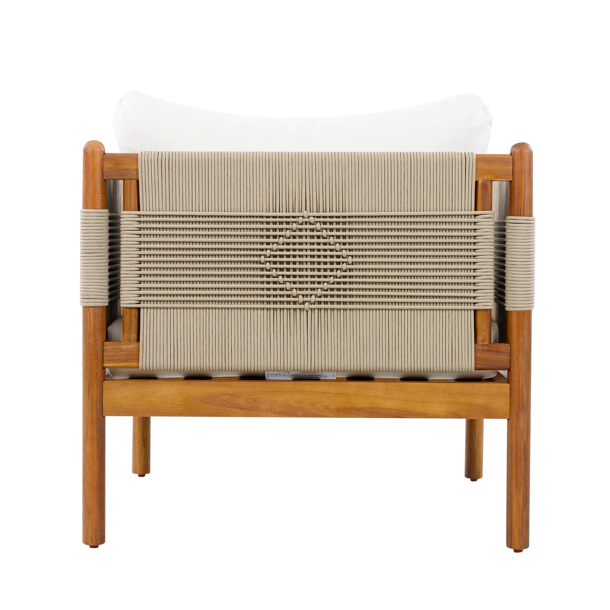 Outdoor Acacia Wood Club Chair with Diamond Rope Weave & Cushions, Teak Finish image 8