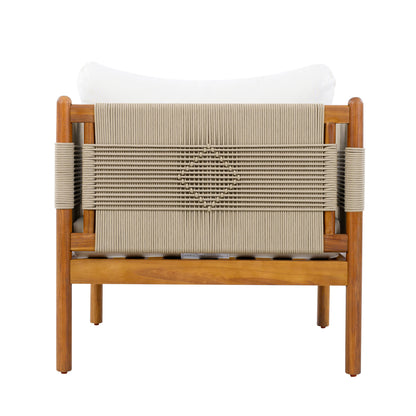 Outdoor Acacia Wood Club Chair with Diamond Rope Weave & Cushions, Teak Finish image 8