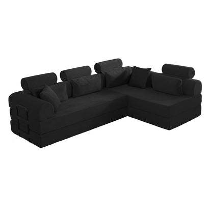 L shape Modular Sectional Sofa, Compressed Sectional Sofa Modern Minimalist Style Corduroy Couch,Unfold into a bed, Bedroom, Comfy Compressed Sofa Couch Space-Efficient Design(black) image 5