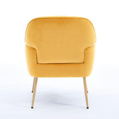 Velvet Accent Chair, Modern Upholstered Living Room Chairs, Luxury Single Sofa Armchair with Metal Legs, Comfy Barrel Chairs for Living Room, Waiting Room, Bedroom, Office and Cafe, Yellow image 11