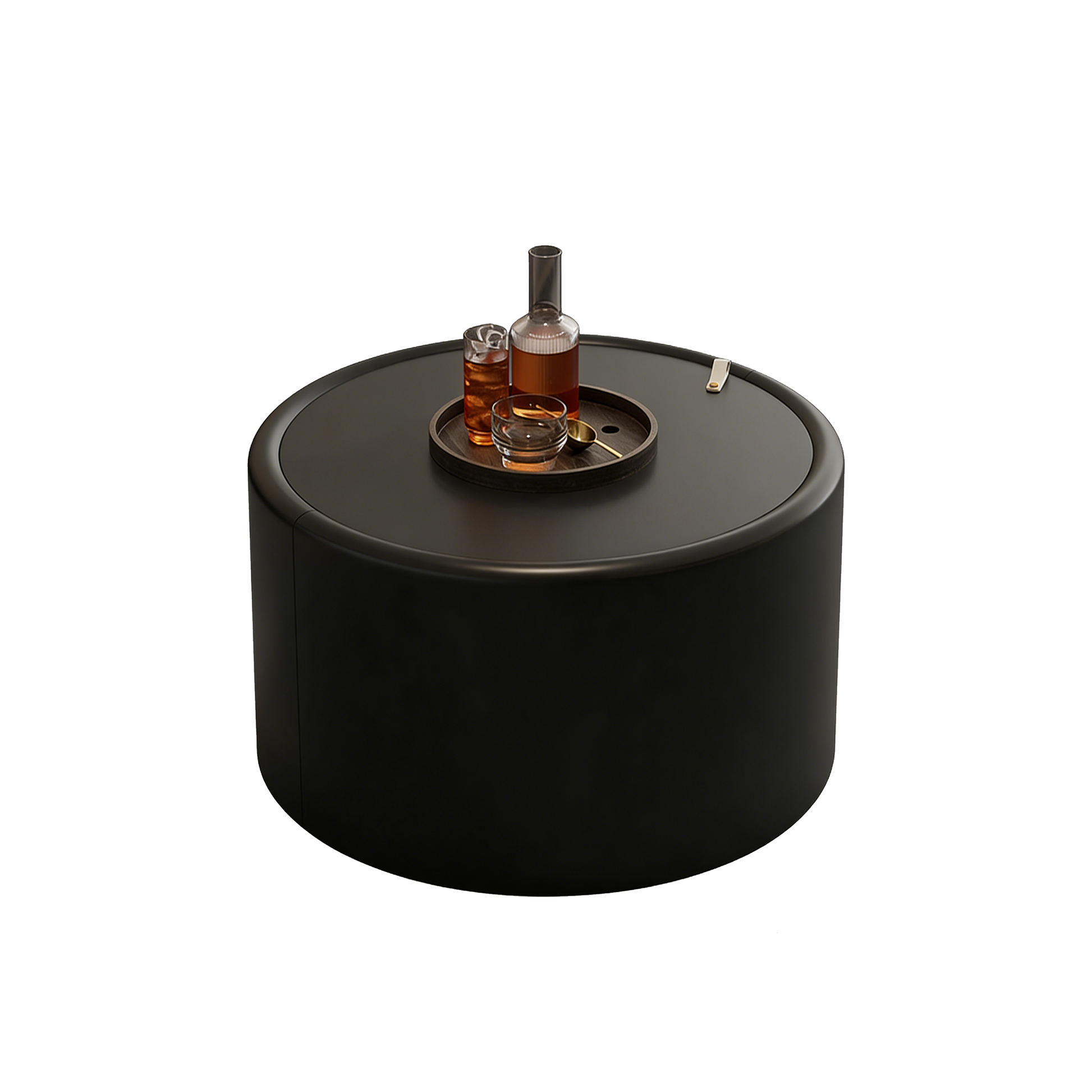 Black Round Coffee Table with Tempered Glass Top, PU Leather Body & Hidden Storage for Living Room, Modern Accent Table image 5