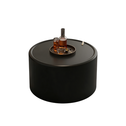 Black Round Coffee Table with Tempered Glass Top, PU Leather Body & Hidden Storage for Living Room, Modern Accent Table image 5