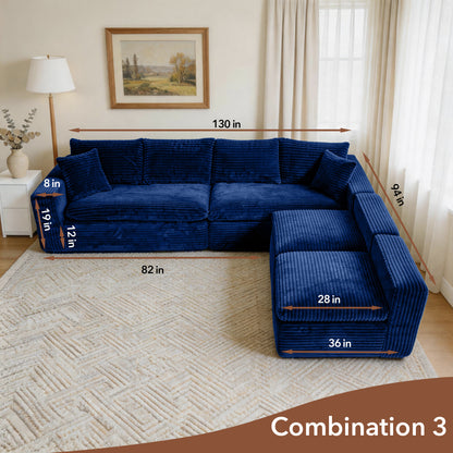 Modular Sectional Cloud Couch for Living Room - 130" Modular U Shaped Sectional Couch, No Assembly Compression Sofas, Comfy Floor Sofa with Memory Foam,Blue image 4