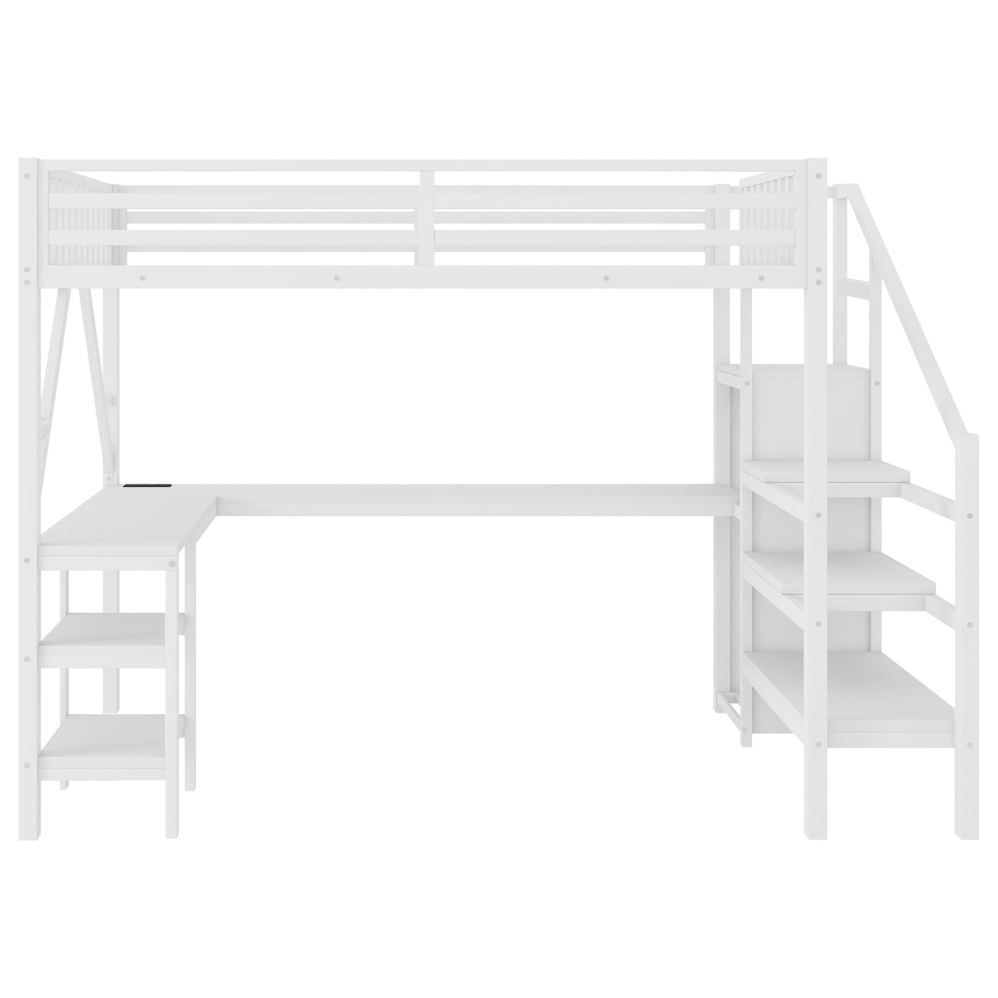 Metal Full Loft Bed with Wardrobe and LED Light, Full Size Loft Bed with L Shaped Desk and USB for Kids Teens Adults, White(Expect Arrival Date 2026/3/2) image 10