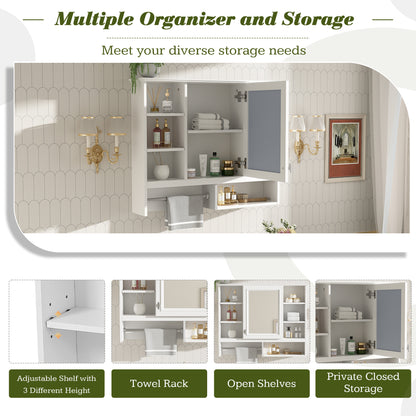 35 inch Wall-Mount 2-in-1 Mirror Cabinet with Adjustable Shelves, Soft-Closing Hinges, Open Shelves, for Bathroom Vanity, Living Room, Bedroom Storage Organizer image 5