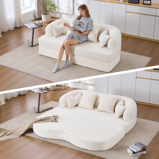 (Old Sku: W2231P392100) 2-in-1 Foldable Sofa Bed,70 Inch Folding Boneless Couch Convertible Compressed Sleeper Sofabed, 4 Pillows for Living Room Apartment, Milk White image 1