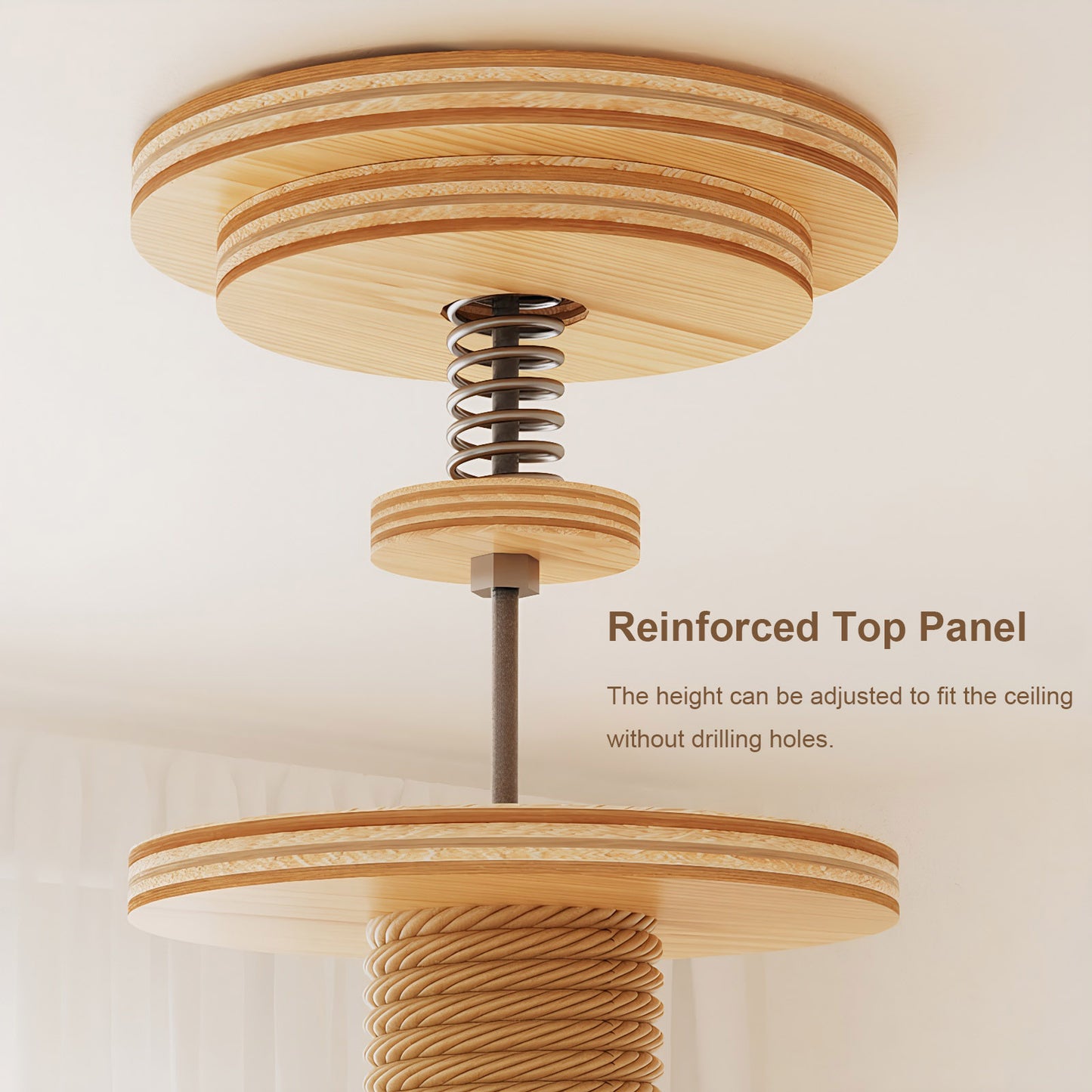 Adjustable Height Floor-to-Ceiling Cat Tree Made of MDF Board, Tall Cat Tower with Sisal Scratching Post, Bubble Window Perch, Ladder & Rotatable Toy Balls for Indoor Cats image 3