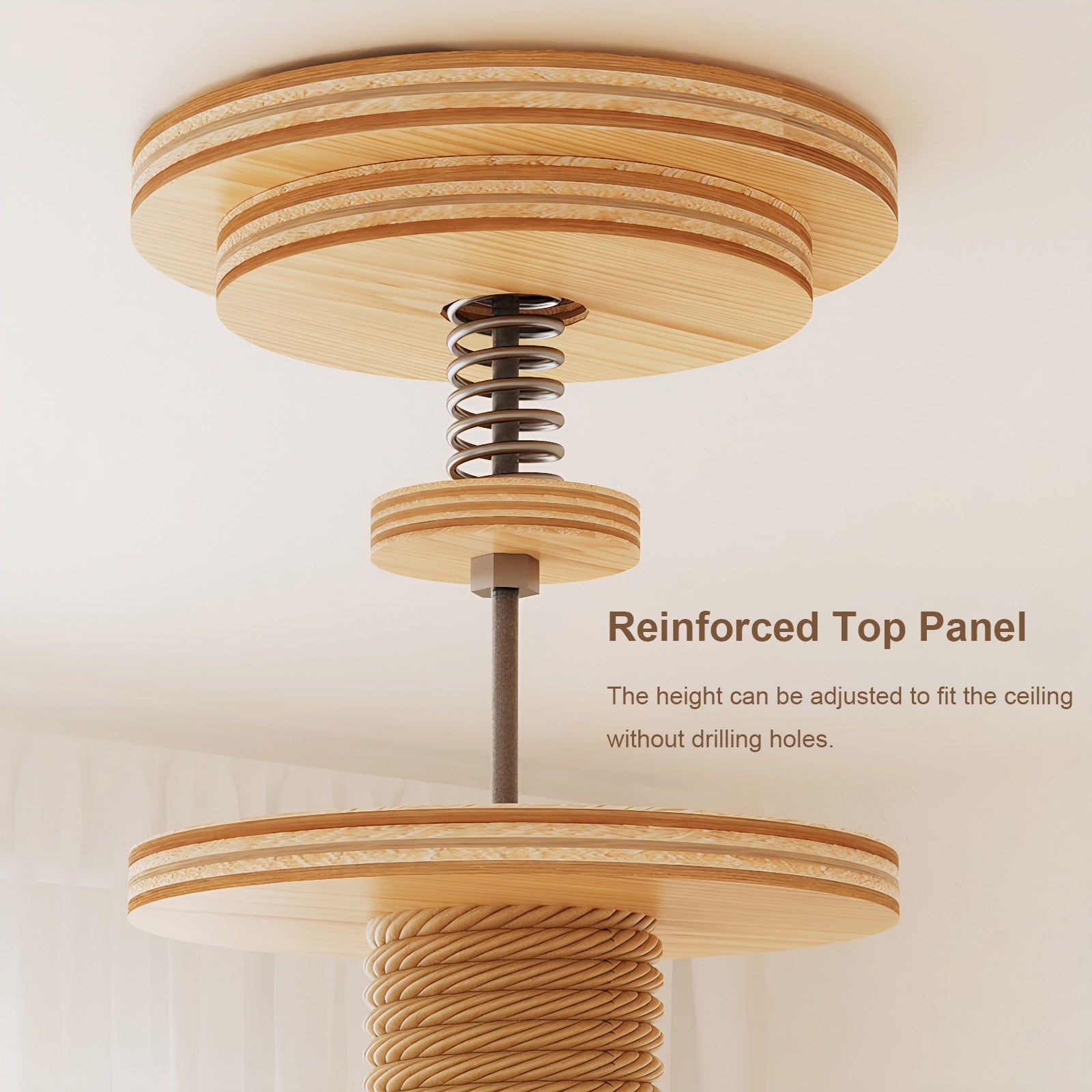 Adjustable Height Floor-to-Ceiling Cat Tree Made of MDF Board, Tall Cat Tower with Sisal Scratching Post, Bubble Window Perch, Ladder & Rotatable Toy Balls for Indoor Cats image 3