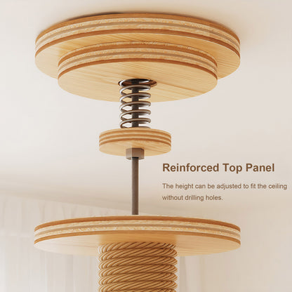 Adjustable Height Floor-to-Ceiling Cat Tree Made of MDF Board, Tall Cat Tower with Sisal Scratching Post, Bubble Window Perch, Ladder & Rotatable Toy Balls for Indoor Cats image 3