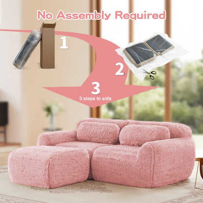 L-shaped Boneless Sofa,Soft Fluffy Plush Fabric,With Chaise 32D High Density Sponge,No Assembly Required,Ergonomic Design Bottom Anti-Slip Design,With Throw Pillows,Fits Bedrooms,Pink image 11