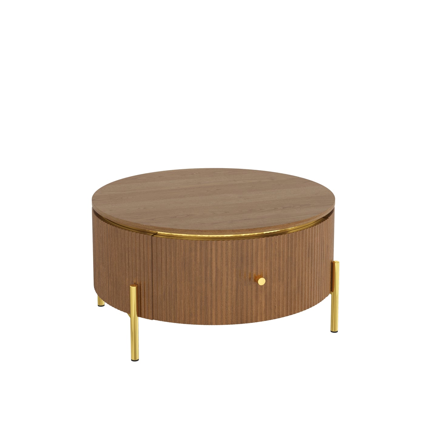 Modern Round Coffee Table with 2 large Drawers Storage Accent Table, Brown, 31.5" image 7
