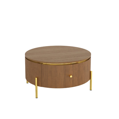 Modern Round Coffee Table with 2 large Drawers Storage Accent Table, Brown, 31.5" image 7