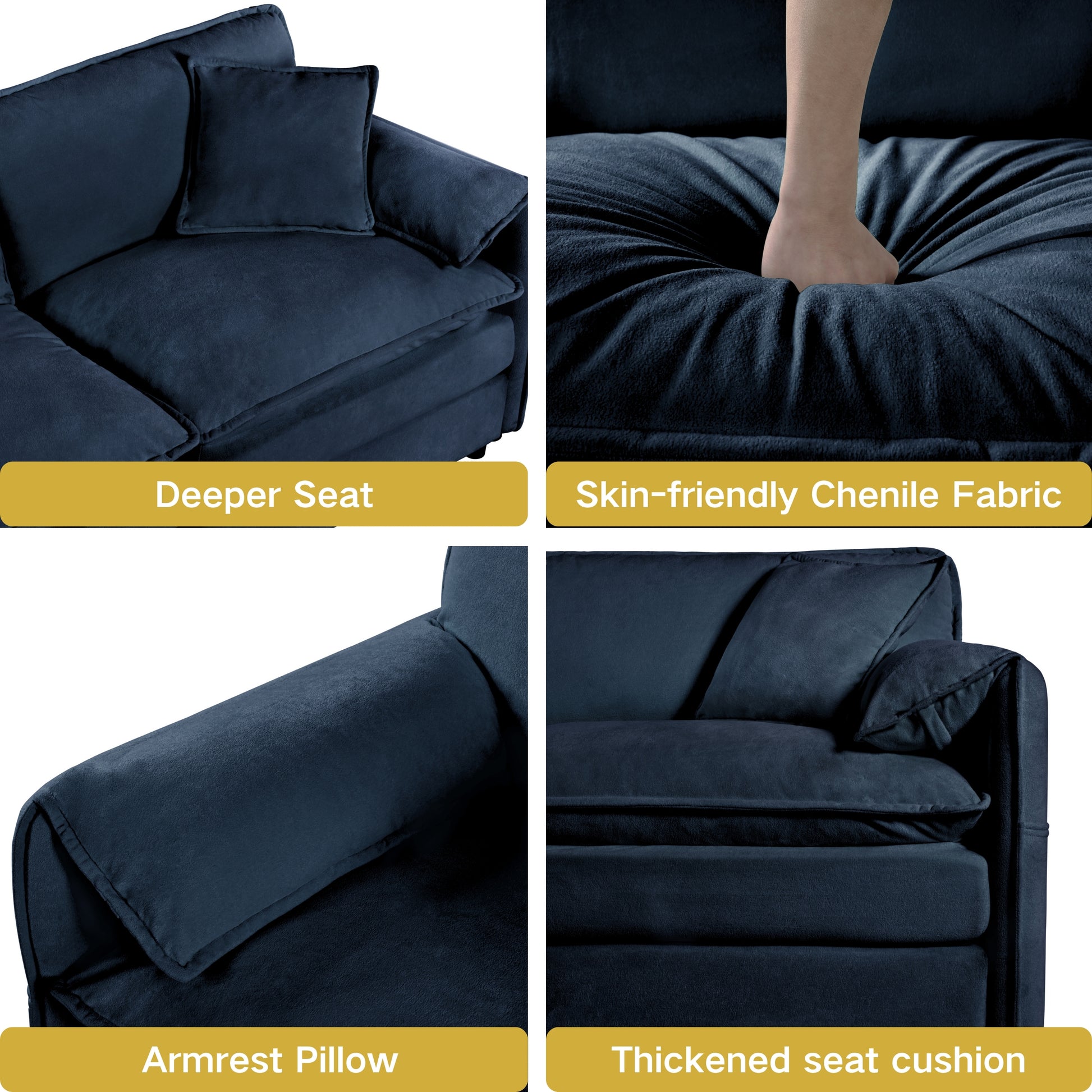 Oversized 41.73" Sofa Chair, Modern Upholstered Armchair with 1 Toss Pillow, Modular Sectional Sofa for Living Room, Deep Seat Reading Sofa for Bedroom Apartment, DIY Combination Chenille,Blue image 4