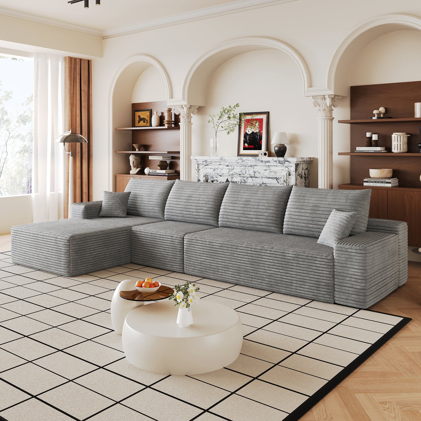 135" Cloud Sectional Couch with L-Shape Chaise,Modern Modular Sofa with Deep Seat, Upholstered Couches for Living Room Bedroom,No Assembly Required, Grey(Plush Corduroy Fabric) image 2