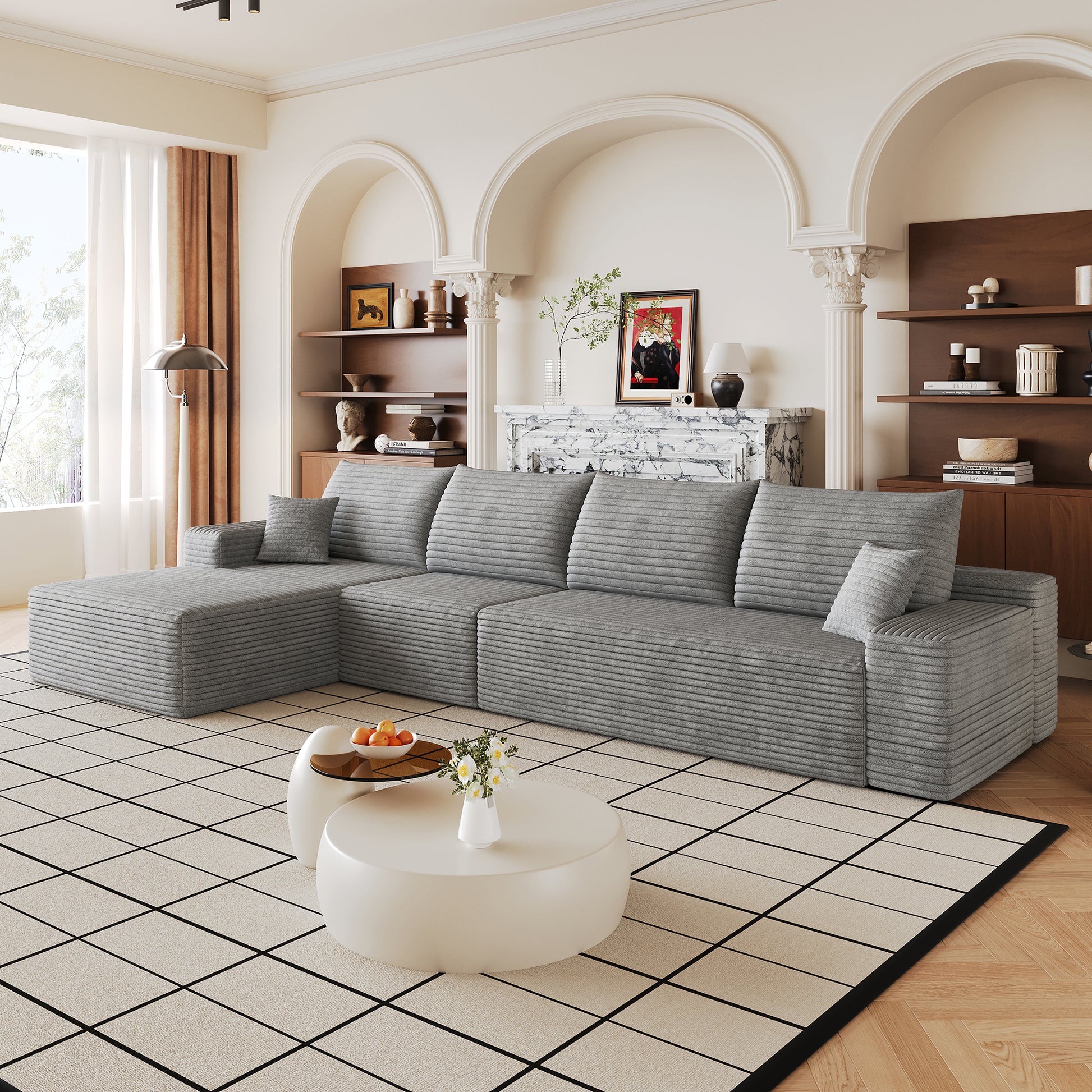 135" Cloud Sectional Couch with L-Shape Chaise,Modern Modular Sofa with Deep Seat, Upholstered Couches for Living Room Bedroom,No Assembly Required, Grey(Plush Corduroy Fabric) image 2