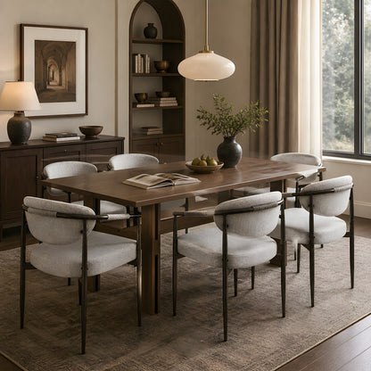 7 Pieces Modern Oval Dining Set, Rustic Farmhouse Solid Wood Kitchen Table Set for 6, 71'' Large Luxury Retro Country Dinner Set with Beige Chairs, for Dining Room, Kitchen,Walnut image 2