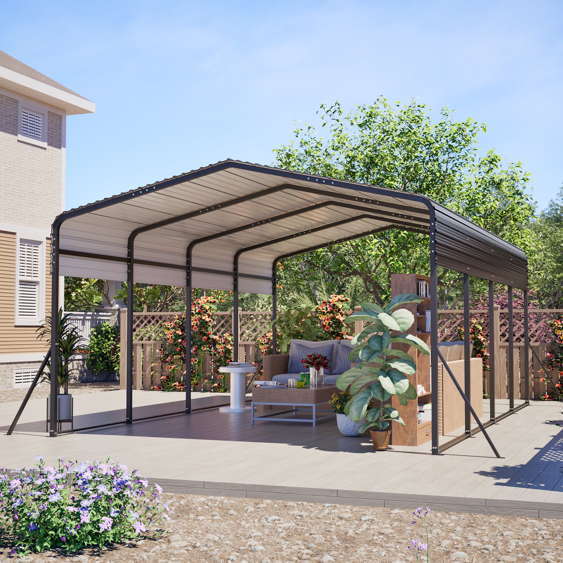 13x20 FT Metal Carport,Garage with Upgraded Triangle Reinforced Frame&4 Poles,Galvanized Steel Hardtop Roof,Heavy-Duty All-Weather Shelter for Car,Truck,Boat,Outdoor Storage image 12