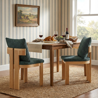 Indoor Boucle Dining Chair Set of 2, Rubber Wood Frame, Plush Green Boucle Seating, 250lbs Weight Capacity for Kitchen & Dining Room image 2