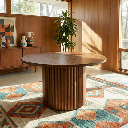 Merlin Solid Wood Walnut Round Dining Table image 1