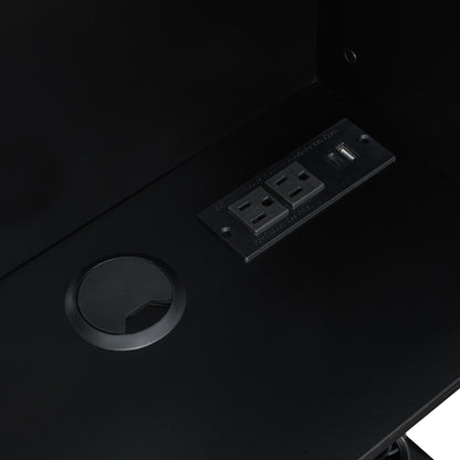 Full Bunk Bed with APP-Controlled LED Lights (7 Colors), USB Ports, Storage Shelves and 2 Drawers, Black image 3