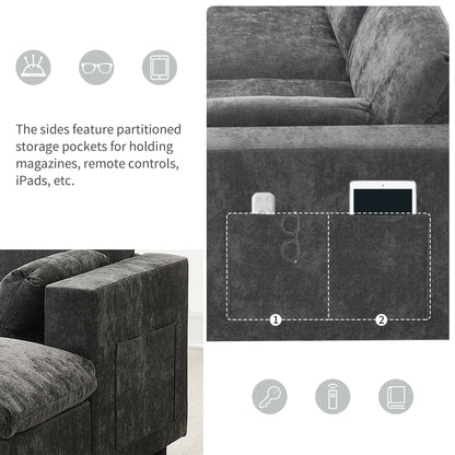 [NEW SKU of N723S7723E]84.5'' Modular Sectional Sofa with Storage Pockets, 5 Seat U Shaped Chenille Couch Set with Pillows, Free Combination Modern Cloud Sofa with Movable Ottoman image 4