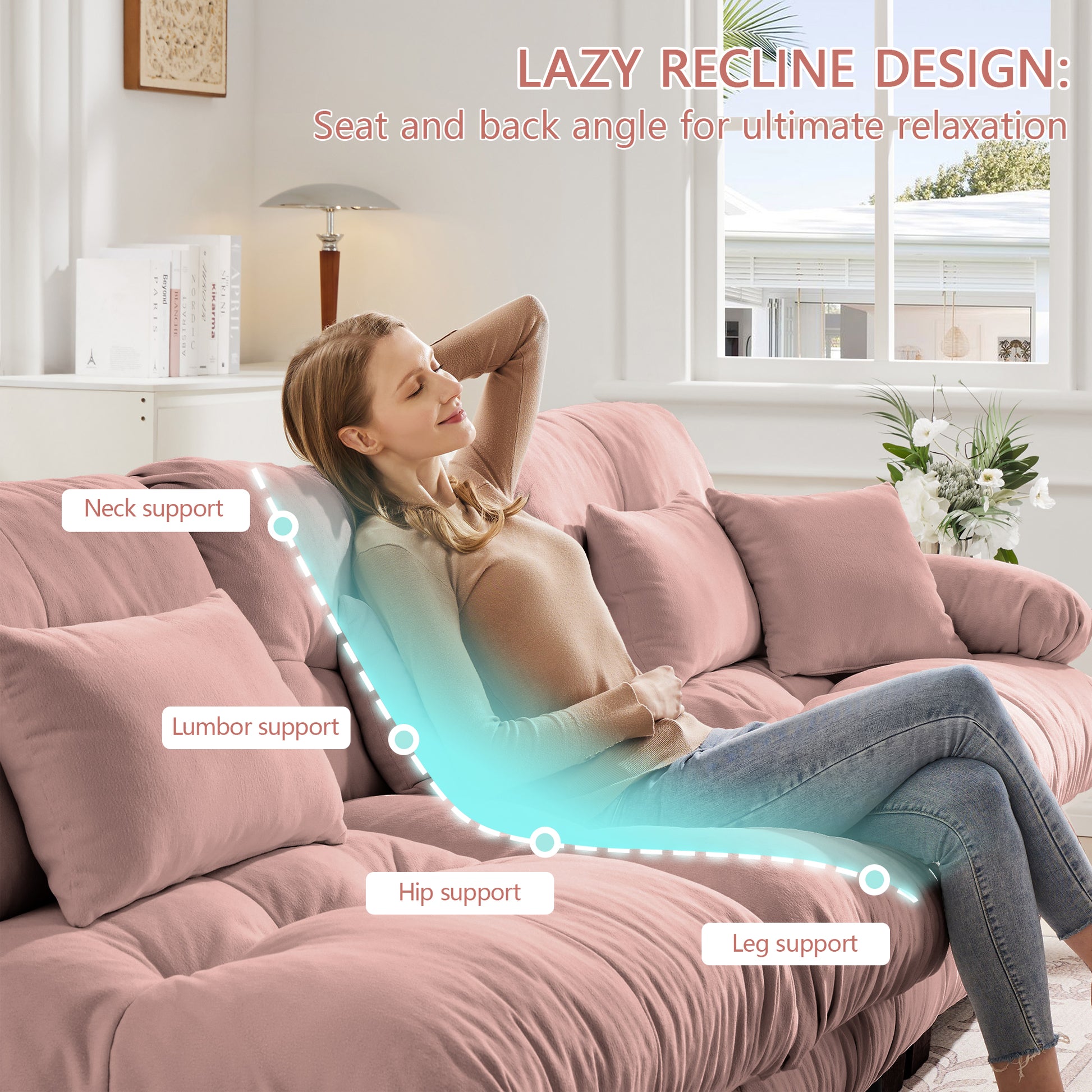 Luxury Modular Sectional Sofa Couch,Oversized L Shaped Cloud Couch for Living Room,Deep Seat Sofa Couch with Convertible Ottoman,Chenille Pink image 8