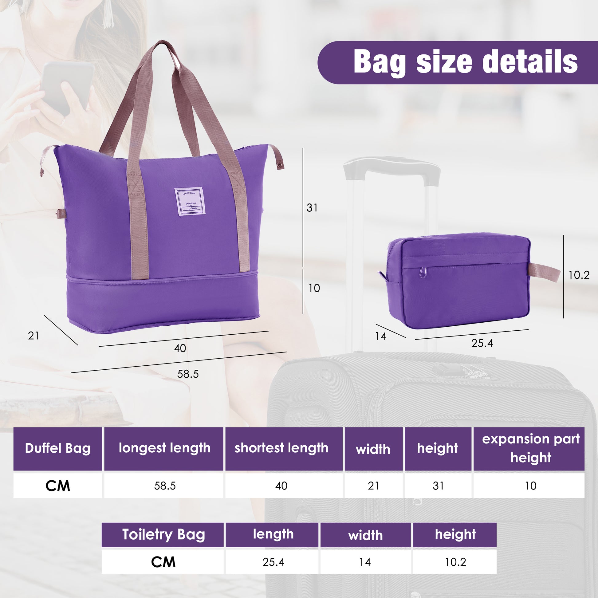 Softside Luggage Expandable 3 Piece Set Suitcase with Duffel Bag Upright Spinner Softshell Lightweight Luggage Travel Set-22/26/30 IN image 9