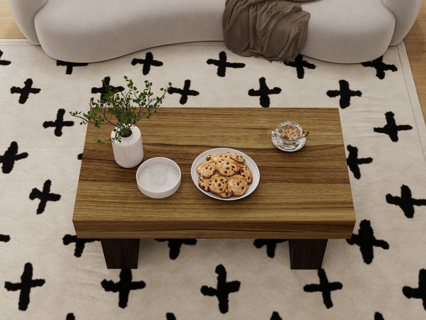 42 Inch Wood Rectangular Coffee Table, All MDF Farmhouse Accent Center Low Cocktail Tea Table with Sturdy Base for Living Room-Rustic Brown image 4