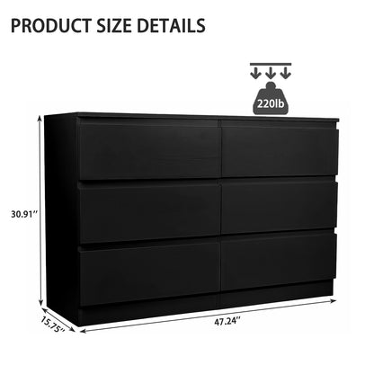 6 Drawer Black Dresser, Modern Bedroom Dresser with Spacious Countertop, Wood Storage Cabinet with Concealed Handles & 6 Deep Drawers for Bedroom, Living Room, Entryway, 15.7" D x 47.2" W x 30.9" H image 10