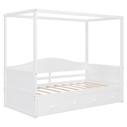 Twin Size Canopy Day Bed with twin size Trundle, White(Old SKU:N708P373423K) image 9