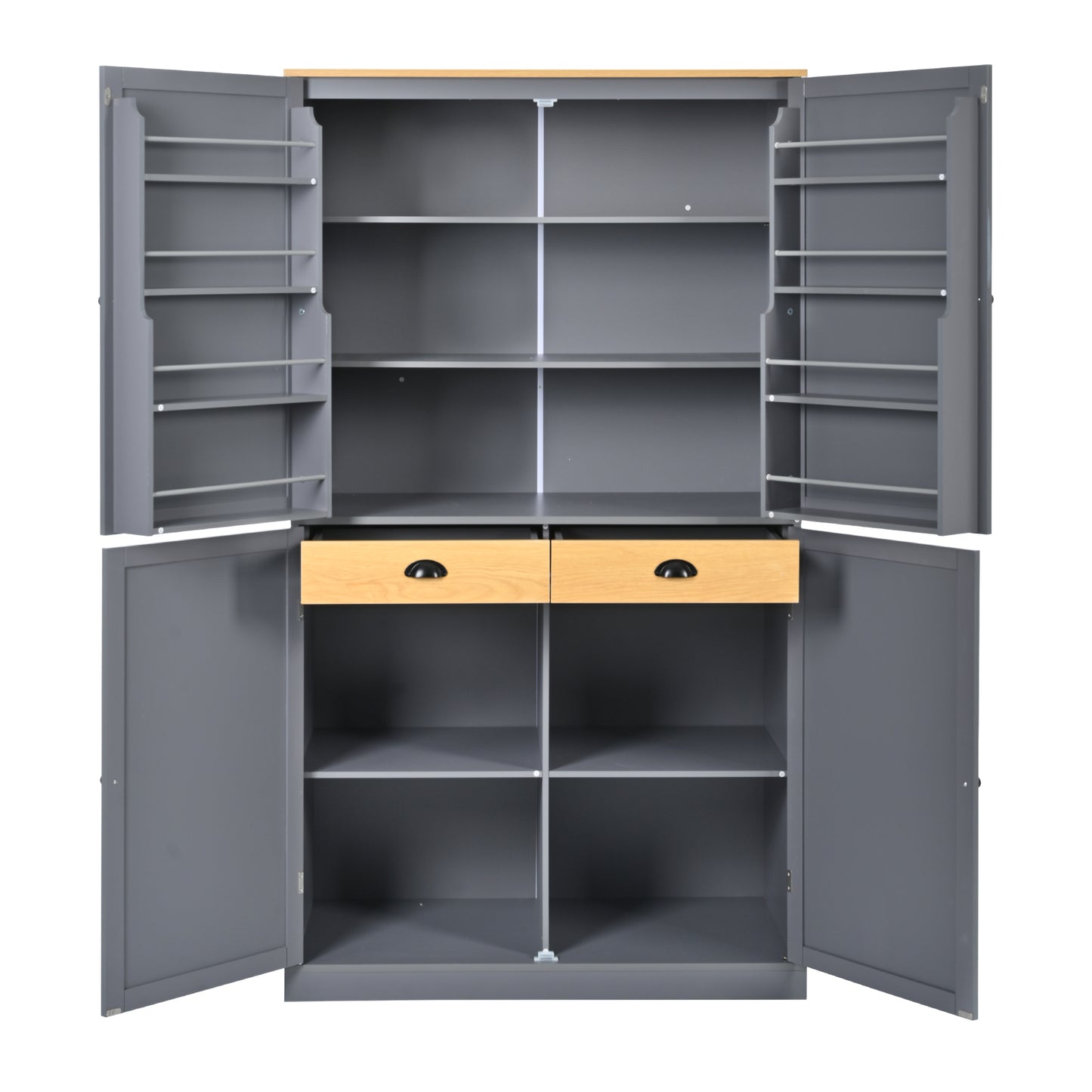 [Assembly Video Provided]TOPMAX 40.2x20x71.3inch High Freestanding Kitchen Pantry Large Cupboard Storage Cabinet with 2 Drawers, 2 Adjustable Shelves, 8 Door Shelves for Kitchen, Dining Room,Gray image 8