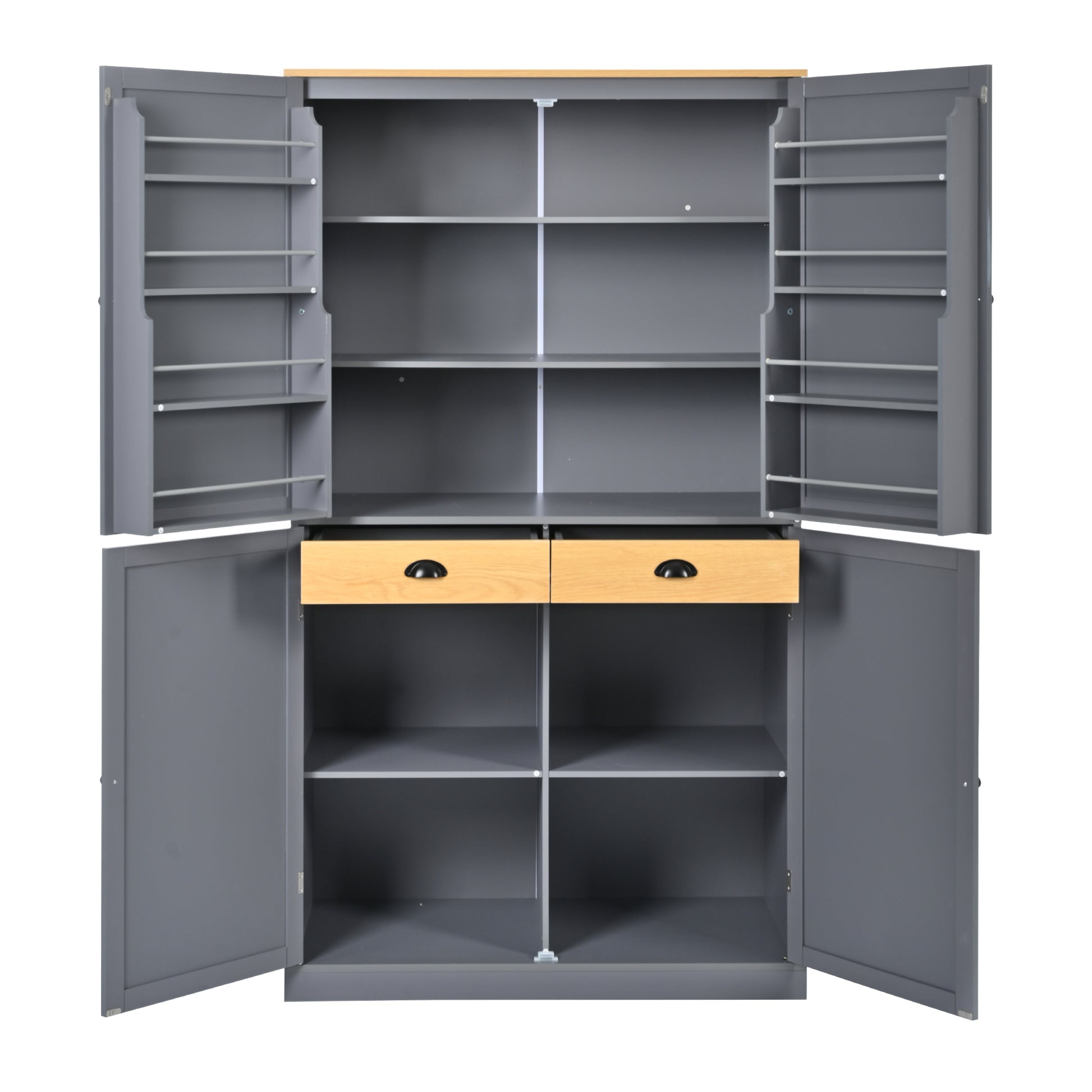 [Assembly Video Provided]TOPMAX 40.2x20x71.3inch High Freestanding Kitchen Pantry Large Cupboard Storage Cabinet with 2 Drawers, 2 Adjustable Shelves, 8 Door Shelves for Kitchen, Dining Room,Gray image 8